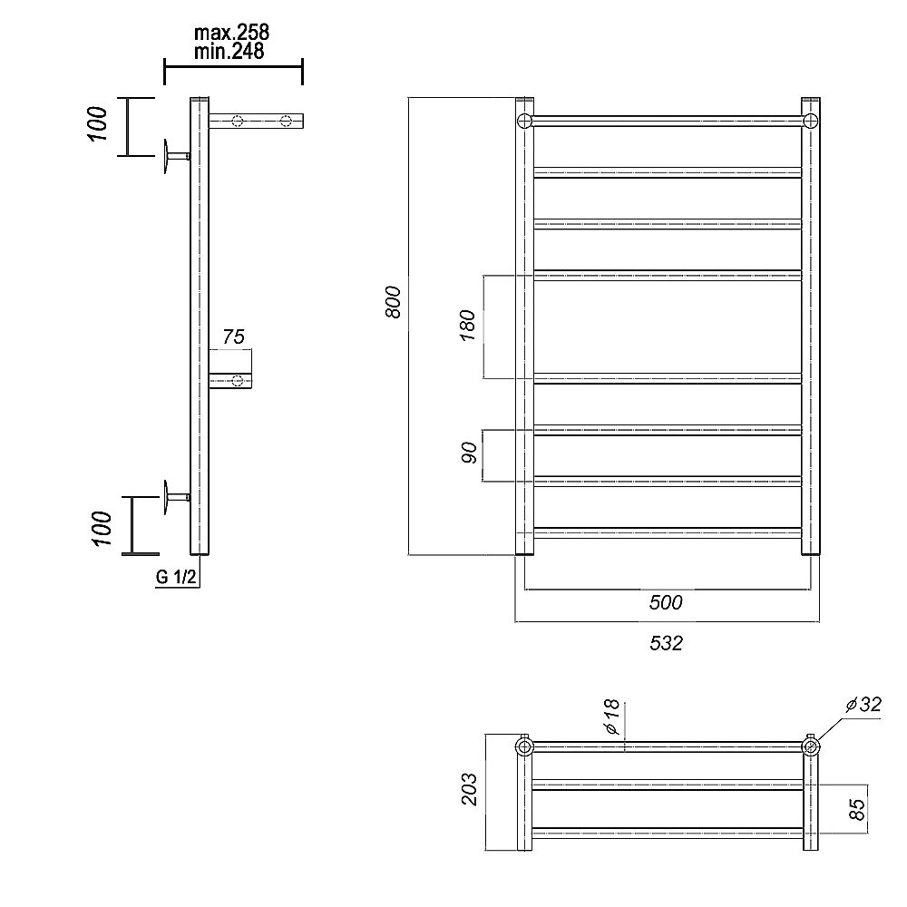 Полотенцесушитель водяной Domoterm Медея сп2 П8 500x800 хром купить в интернет-магазине сантехники Sanbest