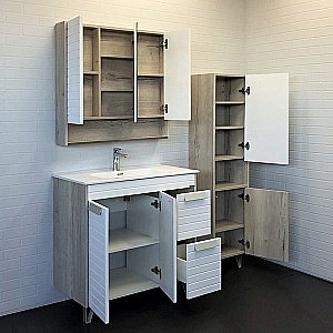 Тумба с раковиной Comforty Клеон 00-00004757 90Н белый/дуб дымчатый для ванной в интернет-магазине Sanbest