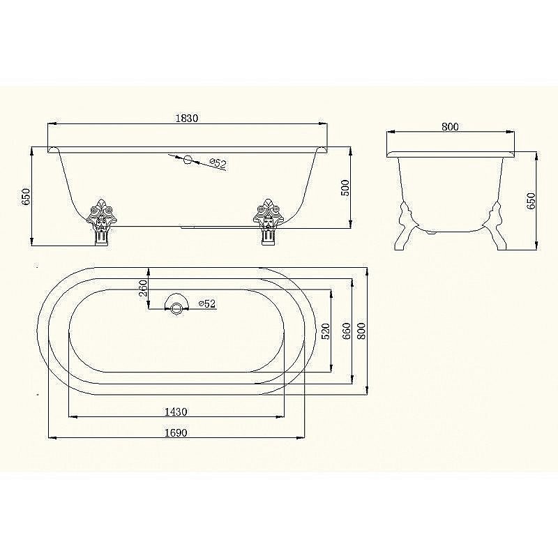 Ванна чугунная Magliezza Patricia 183х80 белая купить в интернет-магазине Sanbest