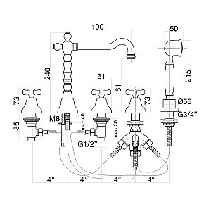 Смеситель для ванны Webert Armony AM730402010 золото купить в интернет-магазине сантехники Sanbest