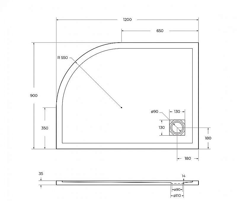 Душевой поддон BelBagno UNO 120х90 радиальный, белый купить в интернет-магазине Sanbest