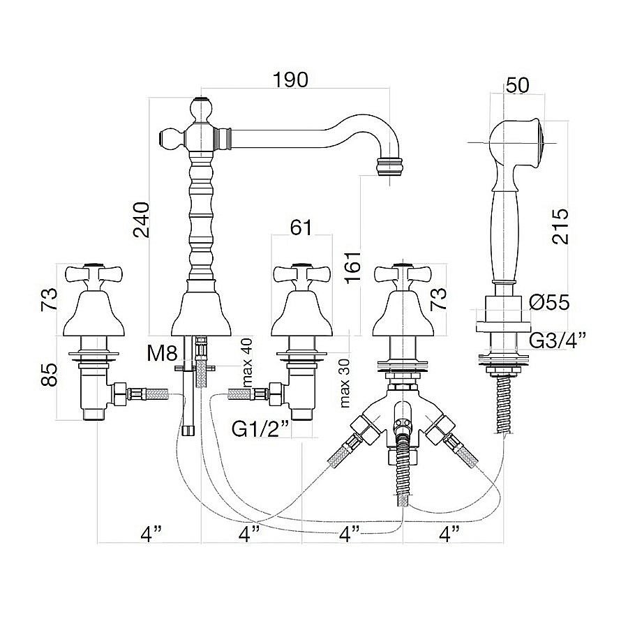 Смеситель для ванны Webert Armony AM730402010 золото купить в интернет-магазине сантехники Sanbest