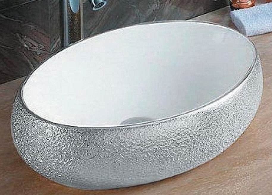 Раковина накладная Ceramalux NC 48 433SS серебро, белая купить в интернет-магазине Sanbest