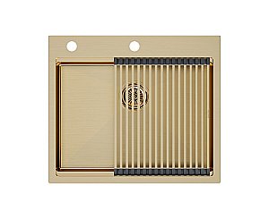 Кухонная мойка Paulmark KRONER-PRO 59 PM705951-BG+R405-BG брашированное золото купить в интернет-магазине сантехники Sanbest