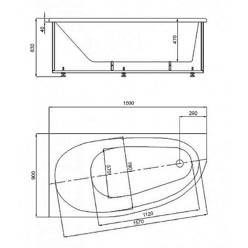 Ванна Azario KAPRIS 150х90 белая купить в интернет-магазине Sanbest