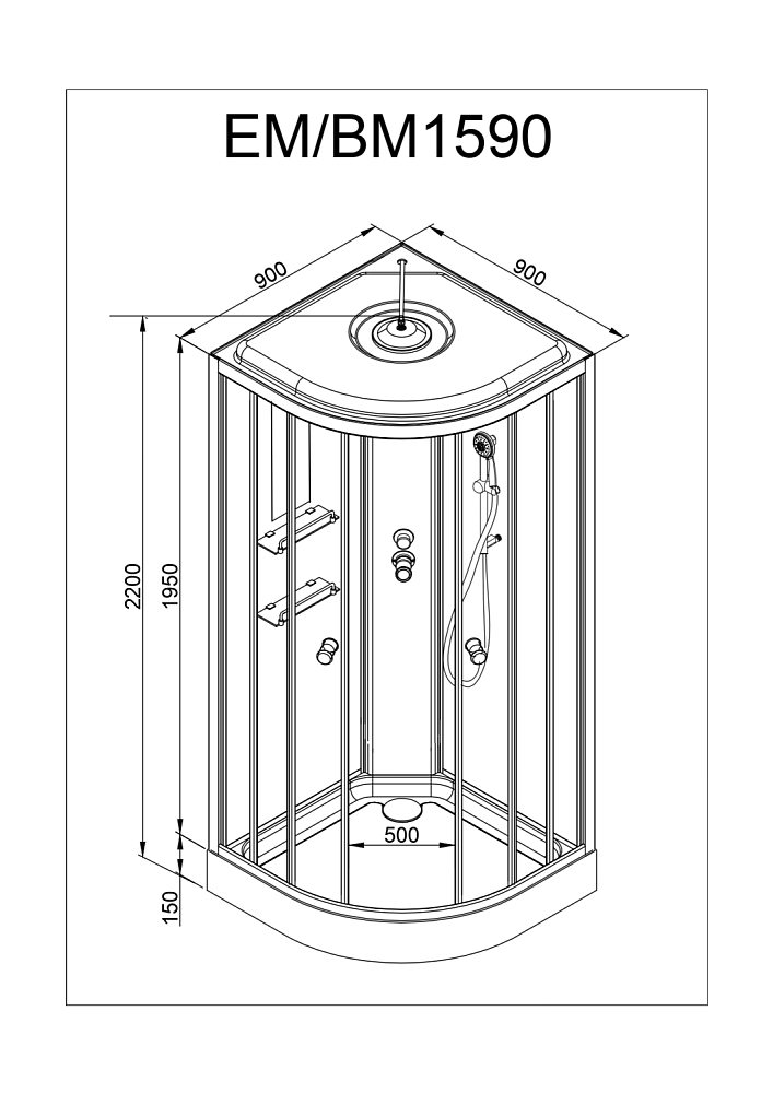 Душевая кабина Deto ЕМ1590 N 90х90 купить в интернет-магазине Sanbest