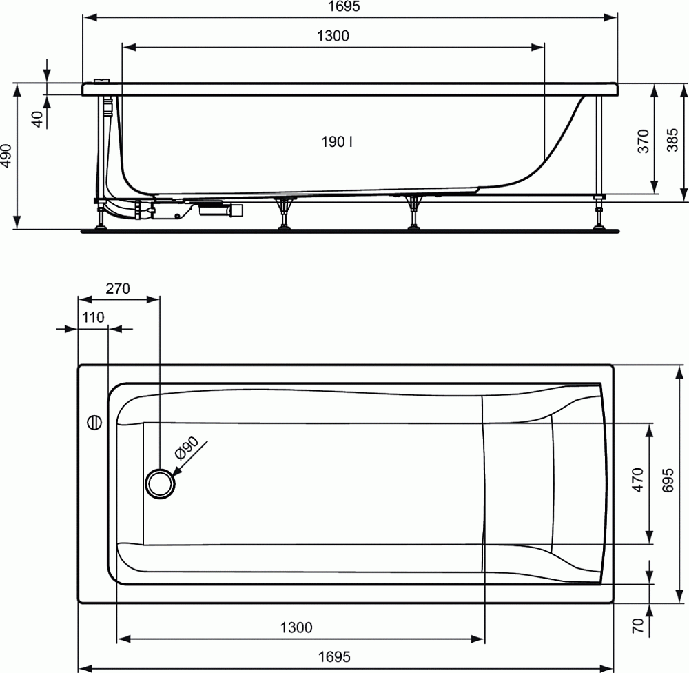 Ванна Акриловая Ideal Standard Connect E019401 170x70 купить в интернет-магазине Sanbest