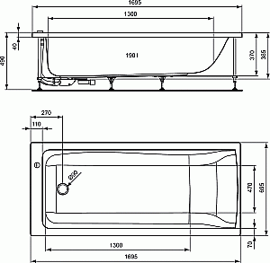 Ванна акриловая Ideal Standard Connect E019401 170x70 белая купить в интернет-магазине Sanbest