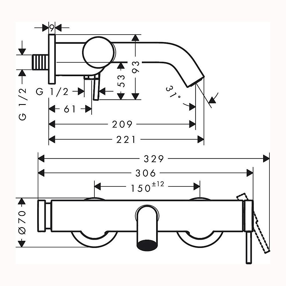Смеситель для ванны Hansgrohe Tecturis S 73422000 хром купить в интернет-магазине сантехники Sanbest
