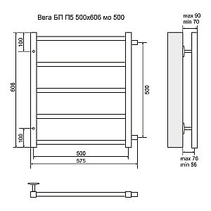 Полотенцесушитель водяной Terminus Вега П5 500x606 с боковым подключением 500 купить в интернет-магазине сантехники Sanbest