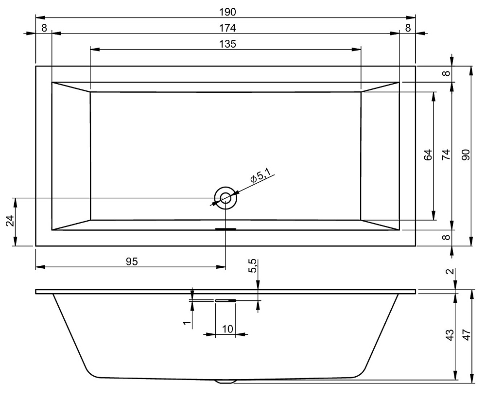 Ванна акриловая Riho RETHINK CUBIC 190x90 белая купить в интернет-магазине Sanbest