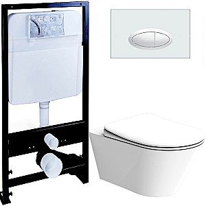 Унитаз Boheme Avva 972-W с инсталяцией и кнопкой 665-B белый глянцевый/черный, безободковый купить в интернет-магазине Sanbest