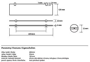 Полка стеклянная Bemeta Alfa 102402242 60 купить в интернет-магазине сантехники Sanbest