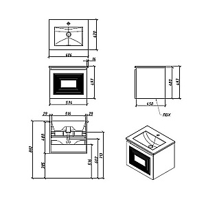 Тумба с раковиной Caprigo Modo-Quarta 60 с интегрированной ручкой, цвет на выбор для ванной в интернет-магазине Sanbest