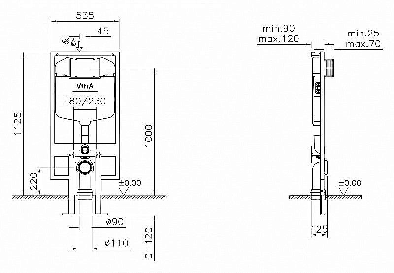 Унитаз подвесной Vitra Zentrum 9012B003-7206 с инсталляцией, с крышкой микролифт купить в интернет-магазине Sanbest