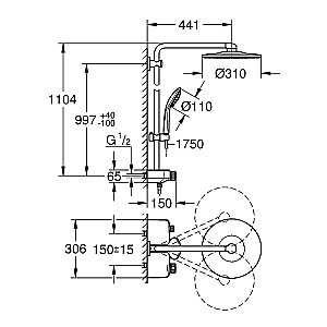 Душевая система Grohe Euphoria SmartControl System 310 Duo 22120KF0 фантомный черный купить в интернет-магазине сантехники Sanbest