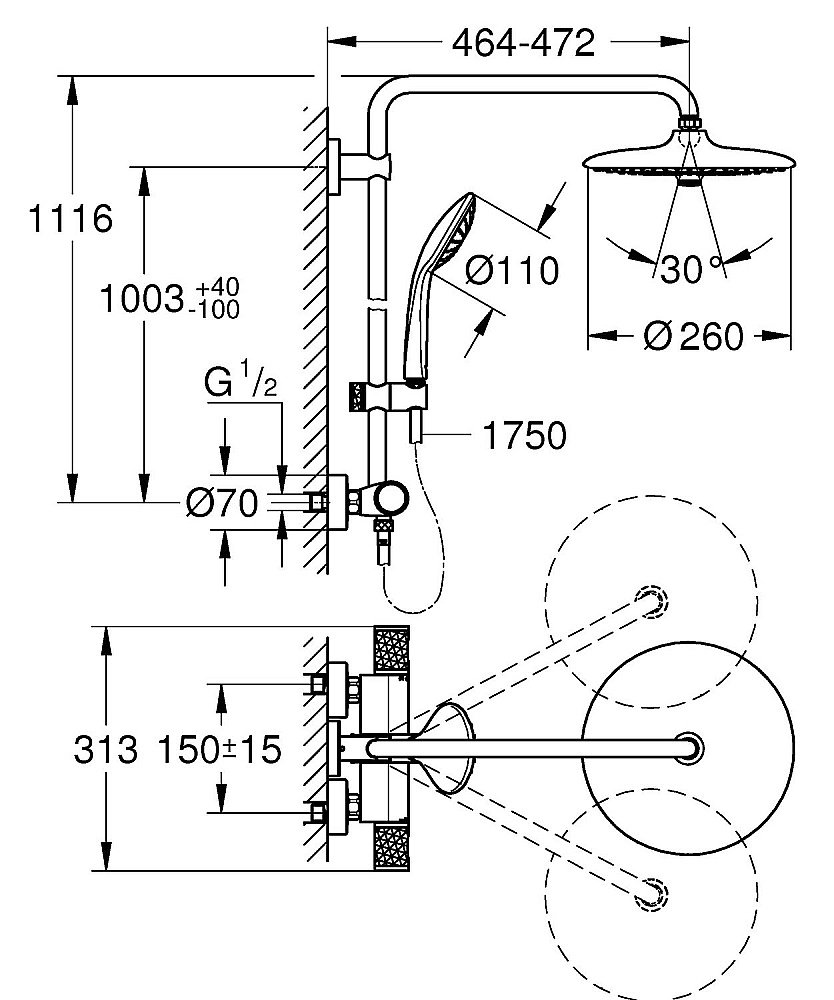 Душевая система Grohe Euphoria System 27615002 купить в интернет-магазине сантехники Sanbest