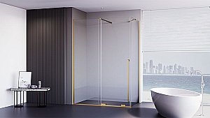 Душевой уголок Veconi Premium Trento PTC50-SP-15080-G-01-C4 150х80 стекло прозрачное/профиль брашированное золото купить в интернет-магазине Sanbest