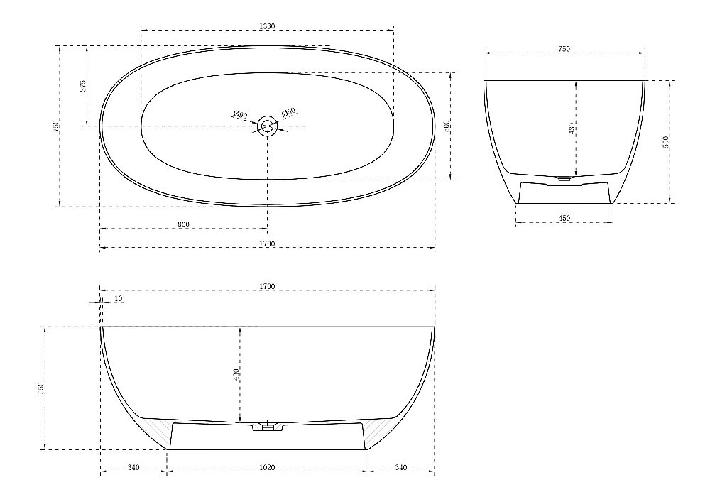 Ванна карбоновая ABBER Karbon AK9001-1.7 170х75 черная купить в интернет-магазине Sanbest