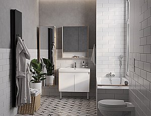 Тумба с раковиной Акватон Сканди Сканди Doors 80 белая/дуб верона для ванной в интернет-магазине Sanbest