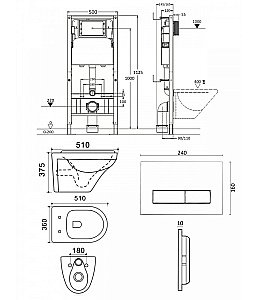 Унитаз подвесной с инсталляцией Agger ATI06100+APB244 белый, с крышкой микролифт, безободковый, с черной матовой кнопкой купить в интернет-магазине Sanbest