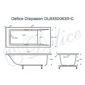 Ванна Delice Diapason DLR330063R-G 175х70 белая/ручки хром купить в интернет-магазине Sanbest