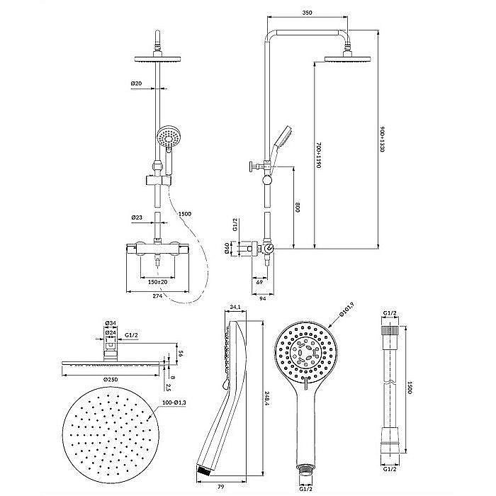 Душевая система OMNIRES Y Y1244LUXLGL золото купить в интернет-магазине сантехники Sanbest