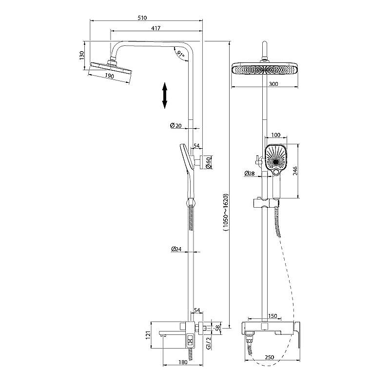 Душевая система Grossman Pragma 500.K35.03.120 никель брашированный купить в интернет-магазине сантехники Sanbest