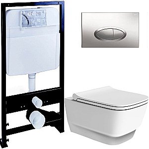 Унитаз Boheme Bello 971-MW с инсталяцией и кнопкой 665-CR белый матовый/хром, безободковый купить в интернет-магазине Sanbest