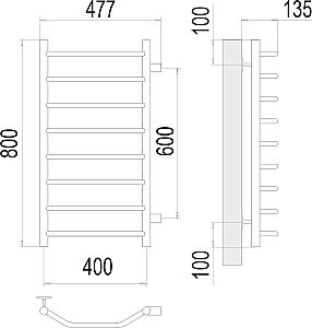 Полотенцесушитель водяной Terminus Виктория П8 400х800 с боковым подключением 600 купить в интернет-магазине сантехники Sanbest