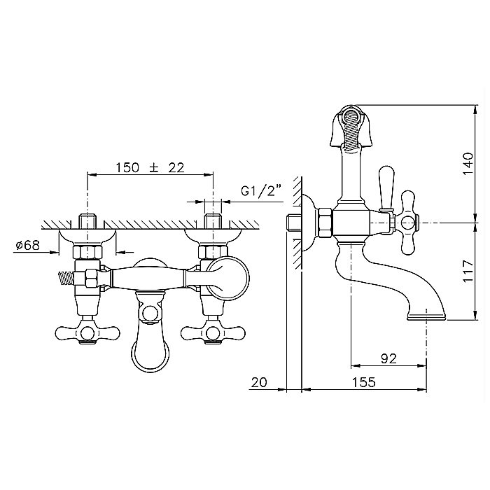 Смеситель для ванны Nicolazzi Nuova Brenta 2501BZ бронза купить в интернет-магазине сантехники Sanbest