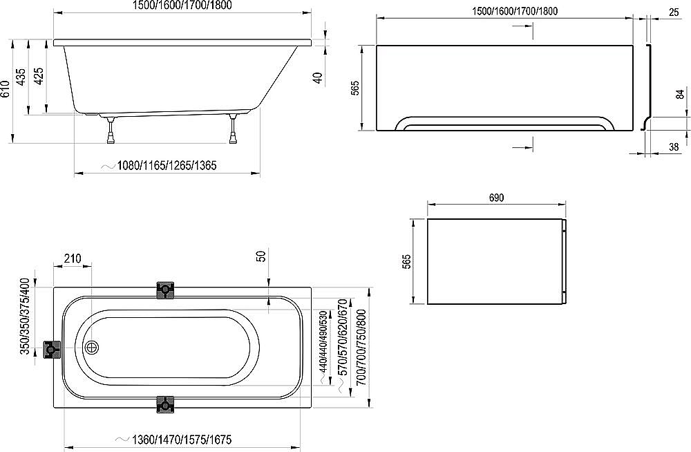 Ванна акриловая Ravak Chrome CE21000000 180x80 белый купить в интернет-магазине Sanbest