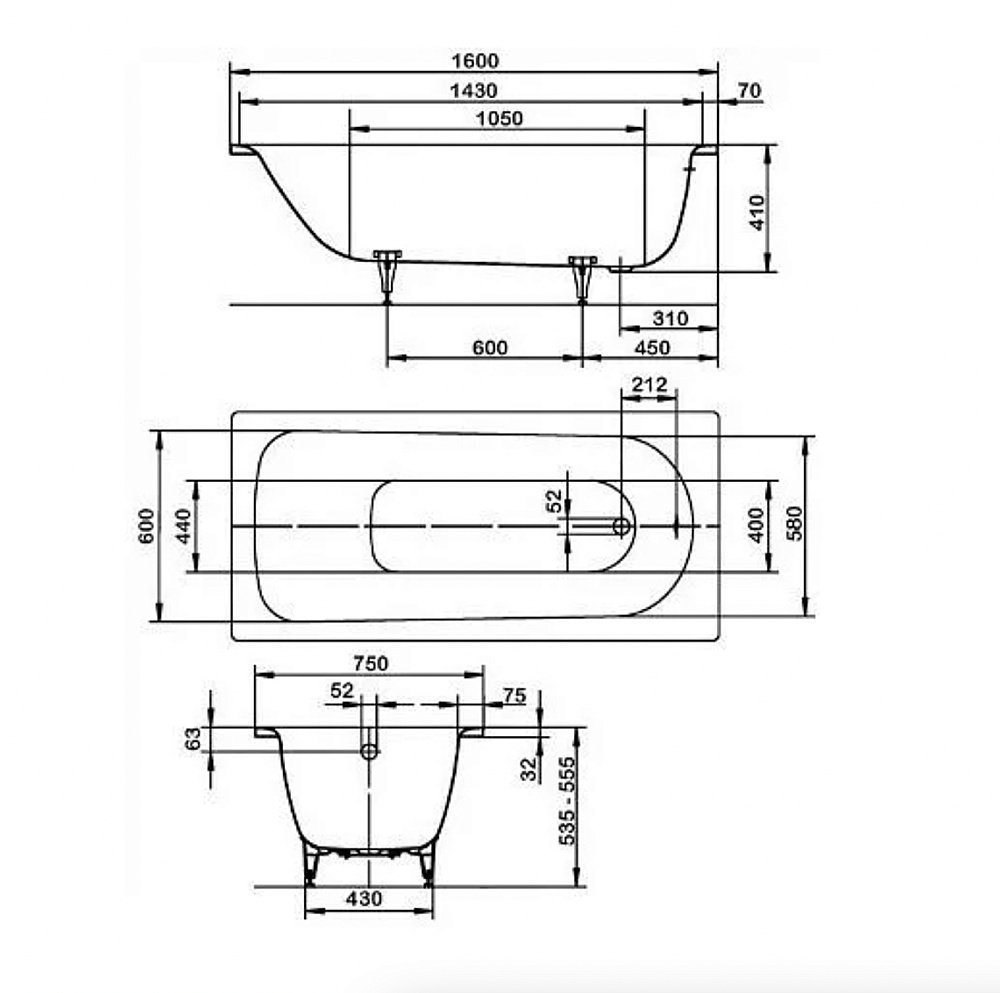 Ванна стальная Kaldewei Saniform Plus Star 333 150x75 133300010001 белый купить в интернет-магазине Sanbest