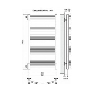 Полотенцесушитель электрический Terminus Классик П20 500x1006 левый/правый купить в интернет-магазине сантехники Sanbest