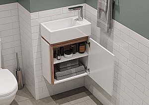 Тумба с раковиной Акватон Эклипс 46 М белая глянцевая для ванной в интернет-магазине Sanbest