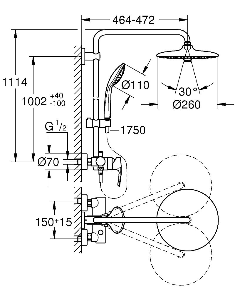 Душевая система Grohe Euphoria 260 27473002 хром купить в интернет-магазине сантехники Sanbest