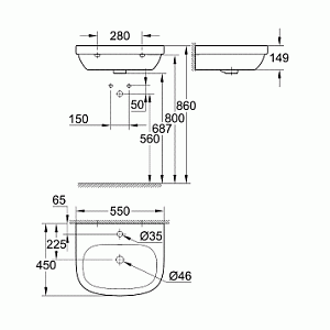 Раковина с полупьедесталом Grohe Euro Ceramic GR2005-1 55 купить в интернет-магазине Sanbest