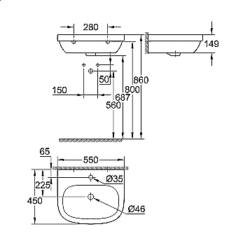 Раковина на полупьедестале Grohe Euro Ceramic 55 белая купить в интернет-магазине Sanbest