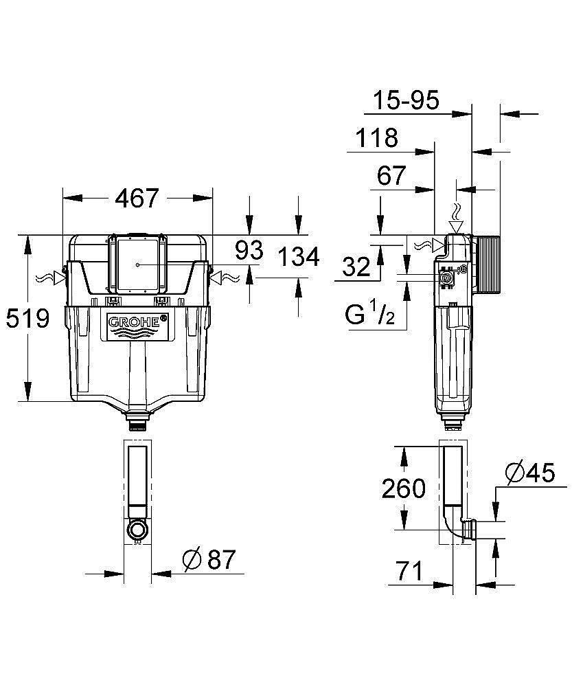 Смывной бачок скрытого монтажа GROHE GD2 38661000 купить в интернет-магазине сантехники Sanbest