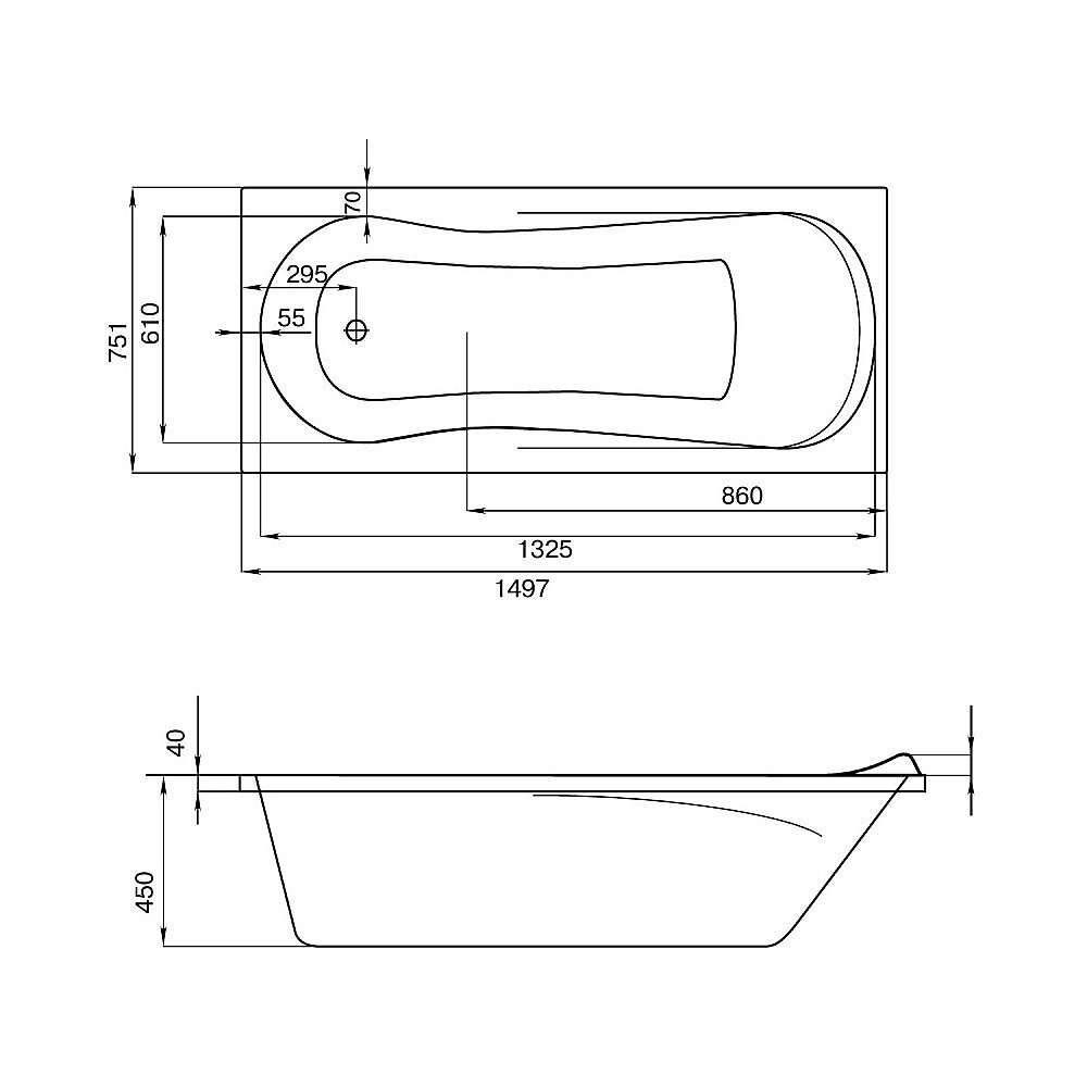 Ванна акриловая Santek Каледония 150x75 1.WH30.2.383 белая купить в интернет-магазине Sanbest
