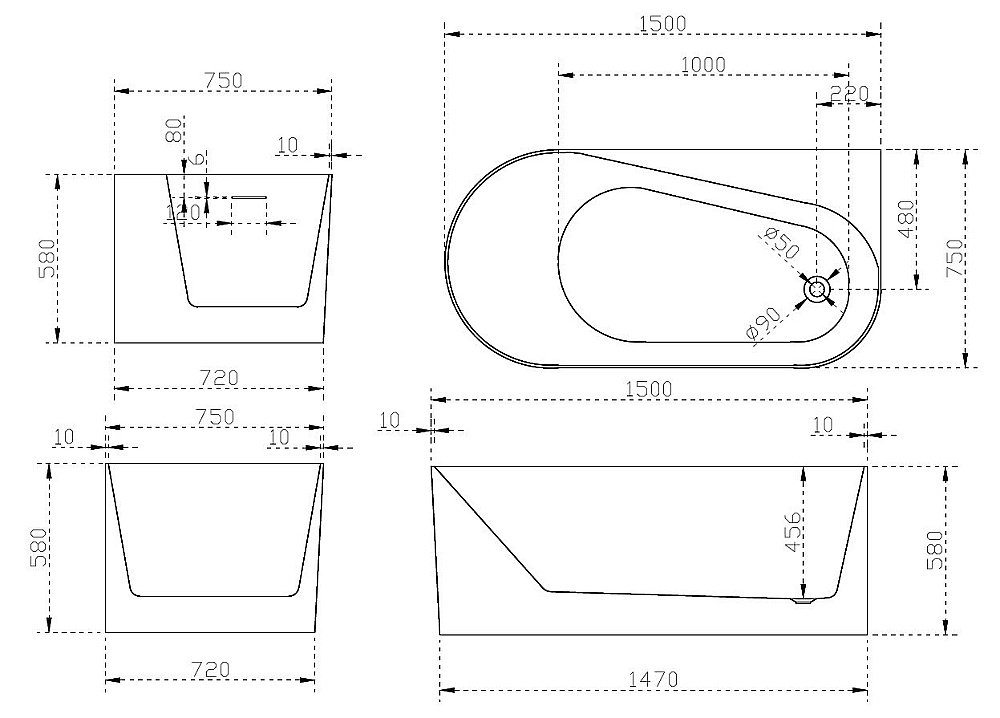 Ванна акриловая ABBER AB9496-1.5 R 150х75 купить в интернет-магазине Sanbest