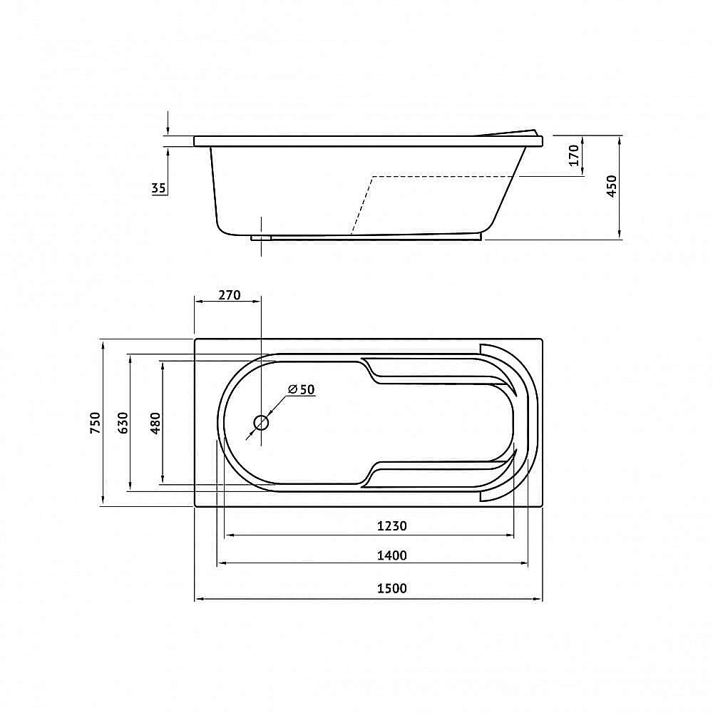 Ванна акриловая с каркасом Berges LUMBO 050004 150х75 купить в интернет-магазине Sanbest
