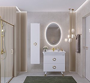 Тумба с раковиной напольная Grossman АТРИО 85 с 2-я ящ, белый глянец для ванной в интернет-магазине Sanbest