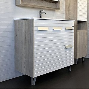 Тумба с раковиной Comforty Клеон 00-00004757 90Н белый/дуб дымчатый для ванной в интернет-магазине Sanbest