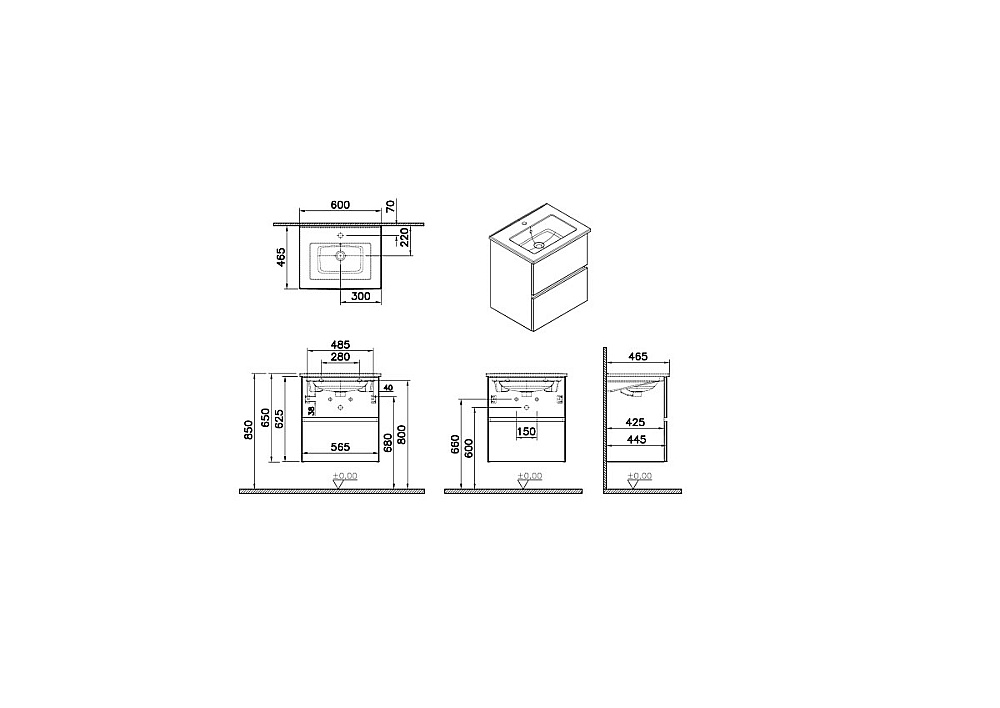 Тумба с раковиной VitrA Mia Plus Square 69729 60 антрацит глянец для ванной в интернет-магазине Sanbest