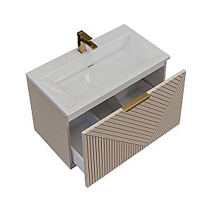 Тумба с раковиной подвесная Grossman БЛИСС 80 с 1 ящ, бежевая матовая для ванной в интернет-магазине Sanbest