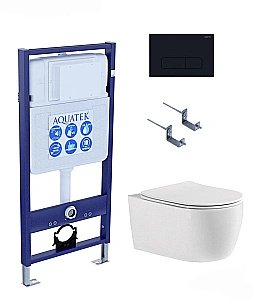 Унитаз с инсталляцией Aquatek Европа SET AQUATEK ЕВРОПА cmp017 с черной матовой кнопкой, с крышкой микролифт, безободковый купить в интернет-магазине Sanbest
