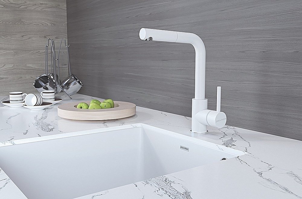 Смеситель для кухни Paulmark Kassel Ka214311-WH белый матовый купить в интернет-магазине сантехники Sanbest