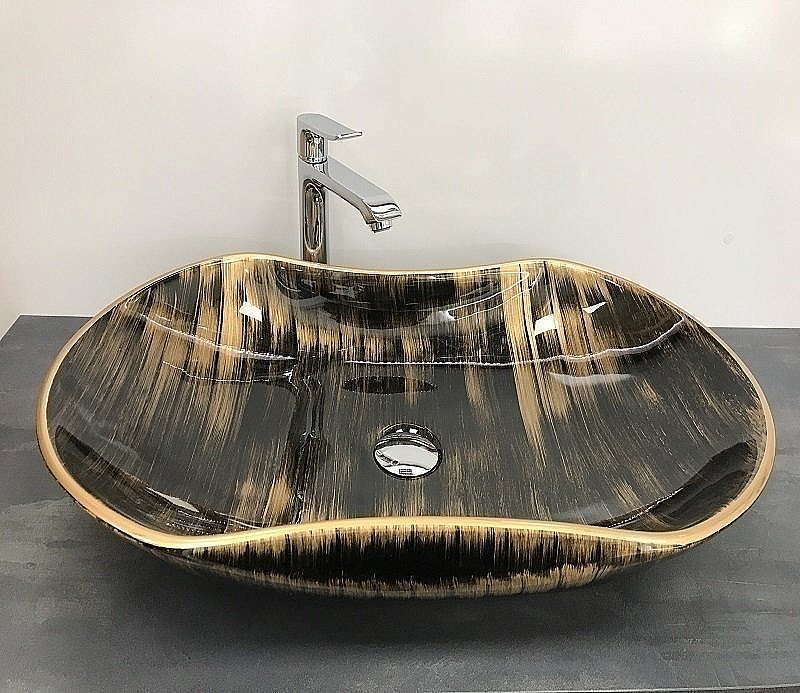 Раковина накладная Ceramalux MNC 66,5 7097 черная, бронзовая купить в интернет-магазине Sanbest