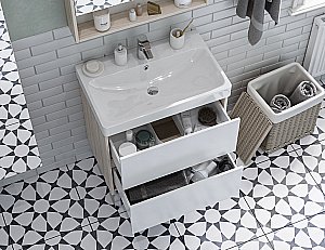 Тумба с раковиной Акватон Сканди 90 белая/дуб верона для ванной в интернет-магазине Sanbest